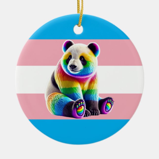 Ornamento De Cerâmica Transgender Pride Flag with Rainbow Panda (Frente)