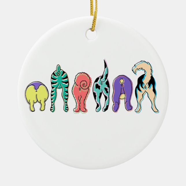 Ornamento De Cerâmica Traseiros de Cachorros Coloridos (Frente)