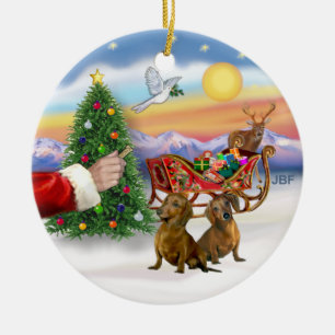 Ornamento De Cerâmica Tratar para Dois Dachshounds (vermelho/marrom)