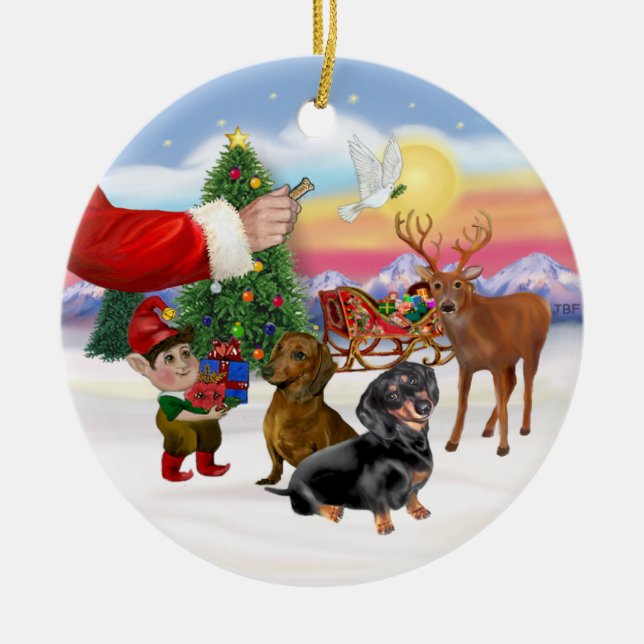 Ornamento De Cerâmica Tratar por Dois Dachshances (Frente)