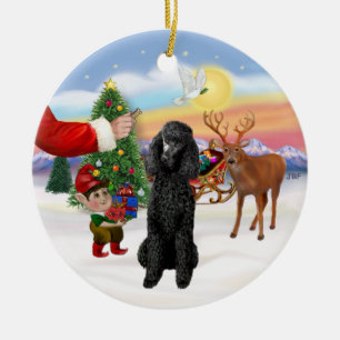Ornamento De Cerâmica Tratar um Poodle Padrão Negro