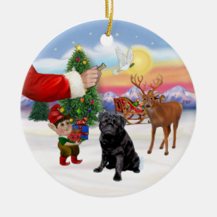 Ornamento De Cerâmica Tratar um Pug Negro