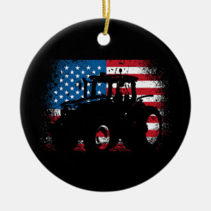 Ornamento De Cerâmica Trator USA Flag design for Patriotic Farmer