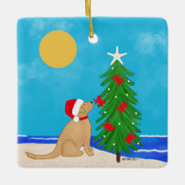 Ornamento De Cerâmica Travesseiro do Cãozinho Santa Golden Retriever Nat
