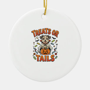 Ornamento De Cerâmica Travessuras de Doces de Cachorro no Halloween