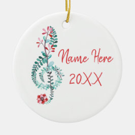 Ornamento De Cerâmica Treble Clef Musical Gift Música Floral Personaliza