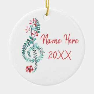 Ornamento De Cerâmica Treble Clef Musical Gift Música Floral Personaliza