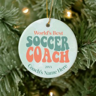 Ornamento De Cerâmica Treinador de futebol retrô personalizado