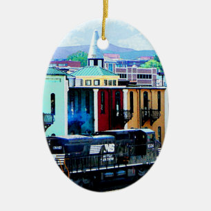 Ornamento De Cerâmica Trem com Duas Locomotivas Roanoke, VA