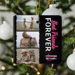 Ornamento De Cerâmica Trendência Chave 'Melhores Amigos para Sempre' 3 F<br><div class="desc">Colagem de fotos e enfeites de natal de nomes, bonitos e femininos, com 3 fotografias com uma camada de cobertura dobrada, texto de script de caligrafia que diz 'melhores amigos', que está em rosa claro, mas pode ser mudado para qualquer cor e nome. Faz um maravilhoso presente de fotos de...</div>
