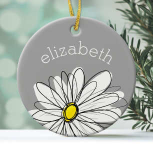 Ornamento De Cerâmica Trendy Daisy com cinza e amarelo