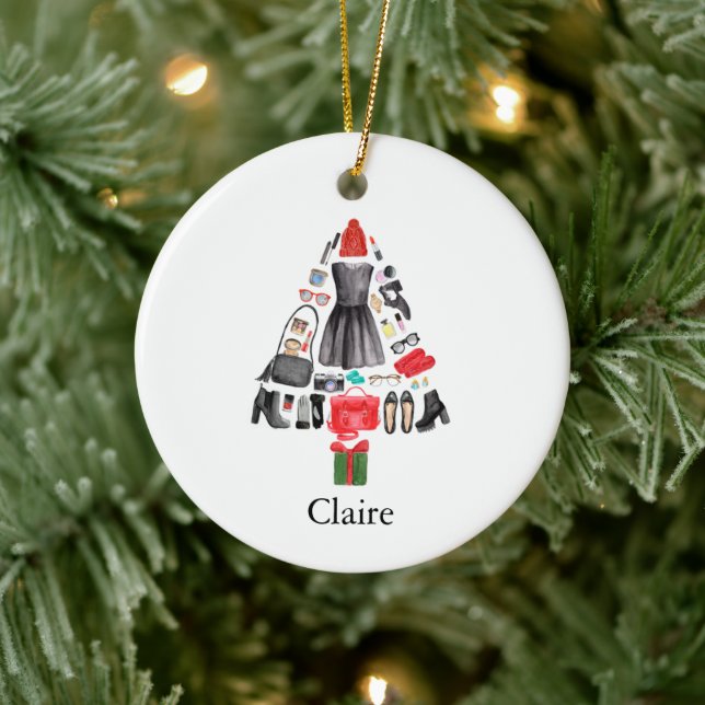 Ornamento De Cerâmica Trendy Fashionista Makeup Personalised Girl's Name (Árvore)