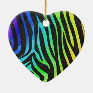 Ornamento De Cerâmica Trendy Rainbow e Black Zebra Animal Print no ele
