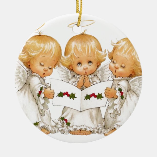 Ornamento De Cerâmica Três Anjos de Natal (Frente)