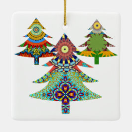 ORNAMENTO DE CERÂMICA TRÊS ÁRVORES DE FERIADO