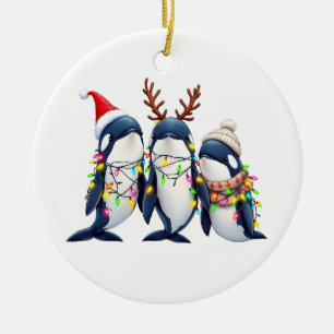 Ornamento De Cerâmica Três baleias Vestindo Papai Noel de Natal