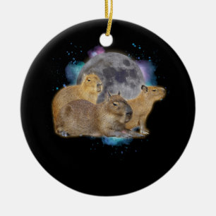 Ornamento De Cerâmica Três Capybaras Moon Funny Capybara Meme Mystical