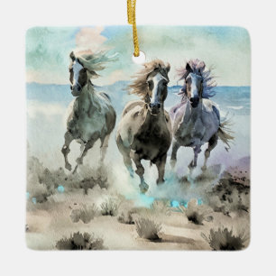 Ornamento De Cerâmica Três Cavalos Selvagens Correm Através de uma Planí