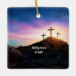 Ornamento De Cerâmica Três Cruzes Pensando em você na Páscoa. Editável