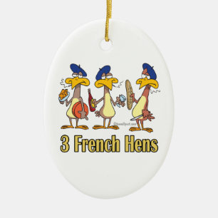 Ornamento De Cerâmica três galinhas francesas 3º terceiro dia de natal