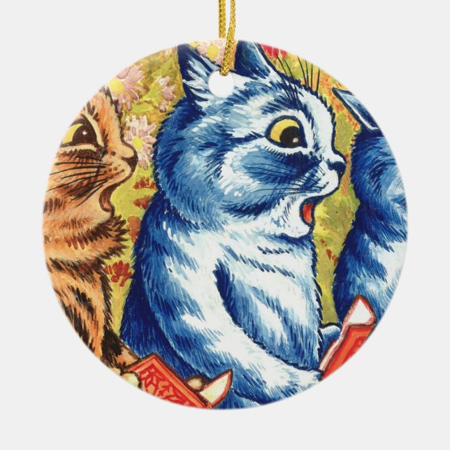 Ornamento De Cerâmica Três Gatos Cantando Por Louis Wain (Frente)