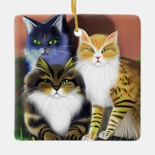 Ornamento De Cerâmica Três Gatos com Atitude