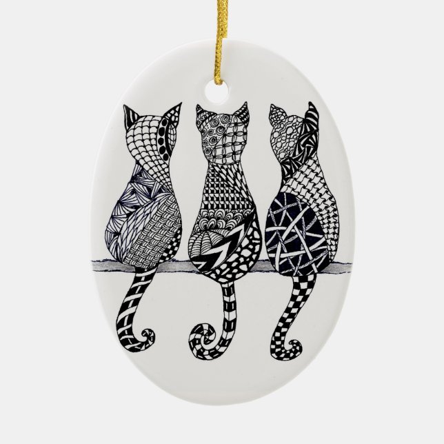 Ornamento De Cerâmica Três Gatos Meow, personalização opcional (Frente)