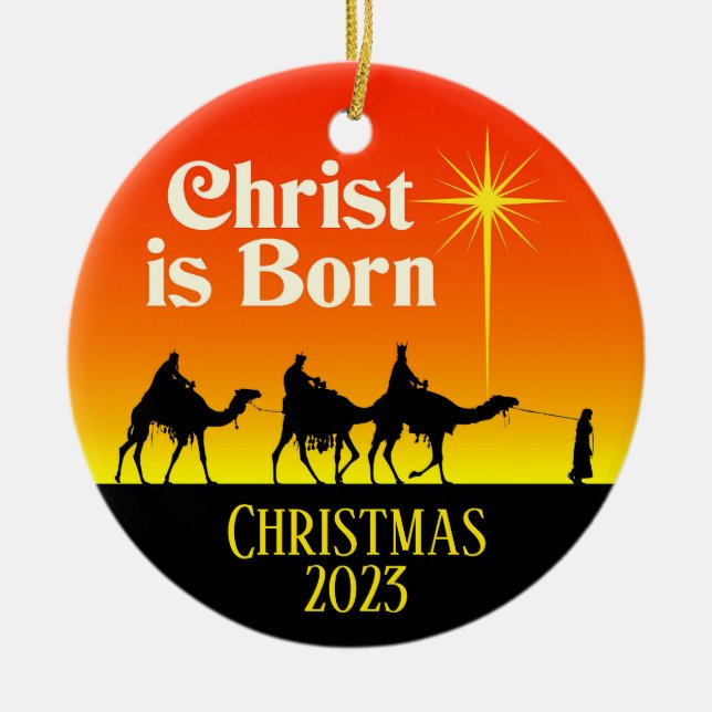 Ornamento De Cerâmica Três Homens Sábios Estrela de Belém no Natal (Frente)