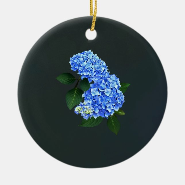 Ornamento De Cerâmica Três Hydrangea Azul (Frente)