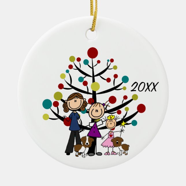 Ornamento De Cerâmica Três IGrls, dois cães com folga (Frente)