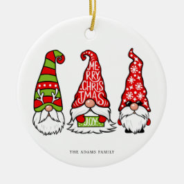 Ornamento De Cerâmica Três Ilustrações dos Gnomos Feliz Natal