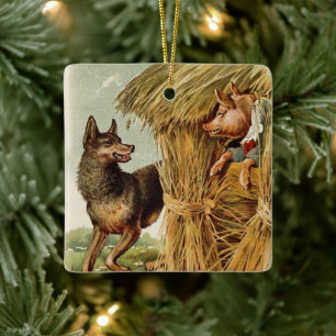 Ornamento De Cerâmica Três Pequenos Porcos Grande Lobo Mau, Vintage Fair