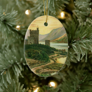 Ornamento De Cerâmica Trevo Dourado afortunado do vintage com um castelo