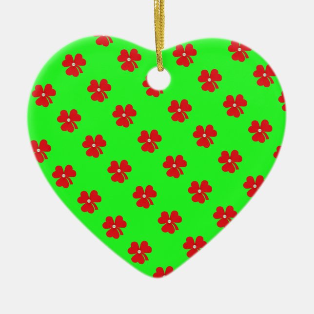 Ornamento De Cerâmica Trevo vermelho, pérola branca para Rua. (Frente)