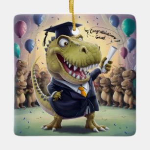 Ornamento De Cerâmica Trex em diploma de boné e de exploração de bens de