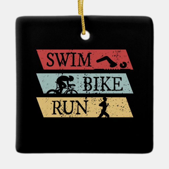Ornamento De Cerâmica Triathlon - Natação Bike Run (Frente)