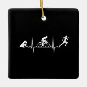 Ornamento De Cerâmica Triathlon - Triathlon Heartbeat