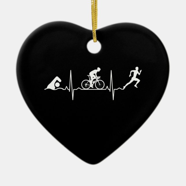 Ornamento De Cerâmica Triathlon - Triathlon Heartbeat (Frente)