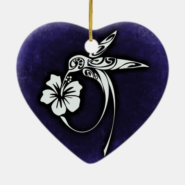 Ornamento De Cerâmica Tribal Art Bird Motif on Blue (Verso)