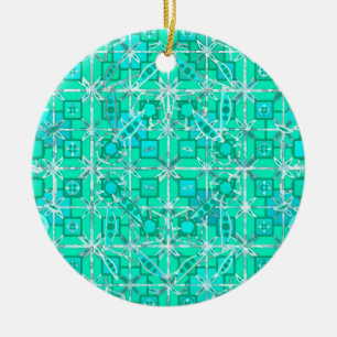 Ornamento De Cerâmica Tribal Batik - aqua e turquesa com branco