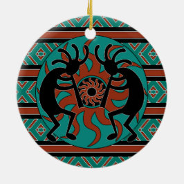 Ornamento De Cerâmica Tribal Sun Turquoise Kokopelli Sudoeste Natal