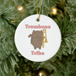 Ornamento De Cerâmica Tribo do Trombone Gatinho Fofo Letras Rosa