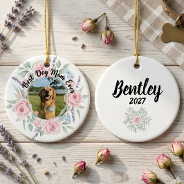 Ornamento De Cerâmica Tributo de Foto de Mãe de Cachorro Floral Suave