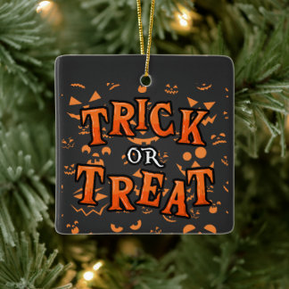 Ornamento De Cerâmica Trick ou Tratar Ornaments Halloween Square Cerâmic