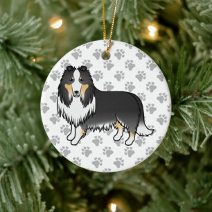 Ornamento De Cerâmica Tricolor Collie Cute Cartoon Cão e Patas