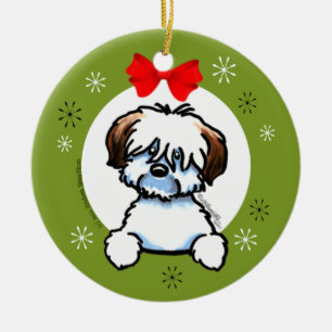 Ornamento De Cerâmica Tricolor Coton de Tulear Natal Clássico