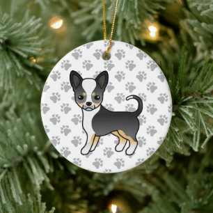 Ornamento De Cerâmica Tricolor Negro Casaco Chihuahua Cachorro e patas