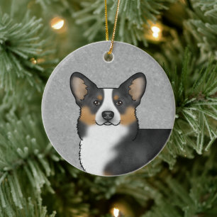 Ornamento De Cerâmica Tricolor Negro Pembroke Welsh Corgi E Nome
