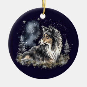 Ornamento De Cerâmica Tricolor Watercolor Sheltie Natal