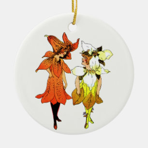 Ornamento De Cerâmica Trillium e Tiger-Lily, Flores Whimsical